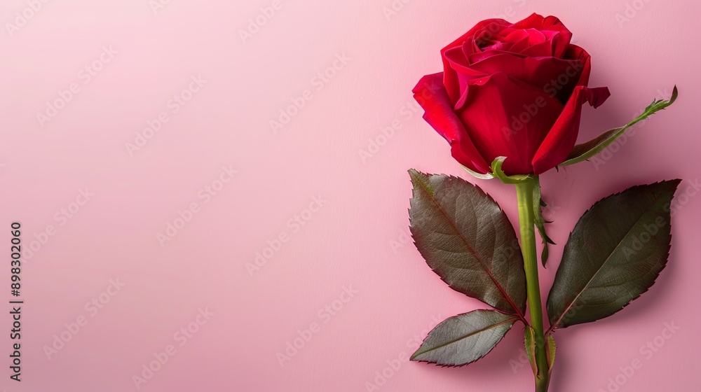 Obraz premium Single Red Rose on Soft Pink Background
