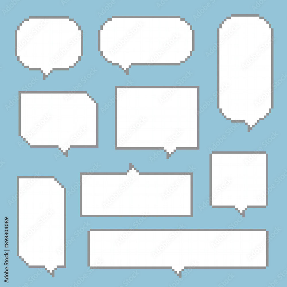 collection set of retro game 8bit pixel speech bubble balloon black and white color, flat design vector illustration collection set of retro game 8bit pixel speech bubble balloon black and white color, flat design vector illustration