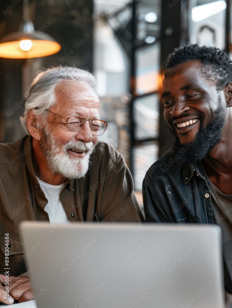 Two individuals collaborating on a computer, possibly friends or colleagues Two individuals collaborating on a computer, possibly friends or colleagues