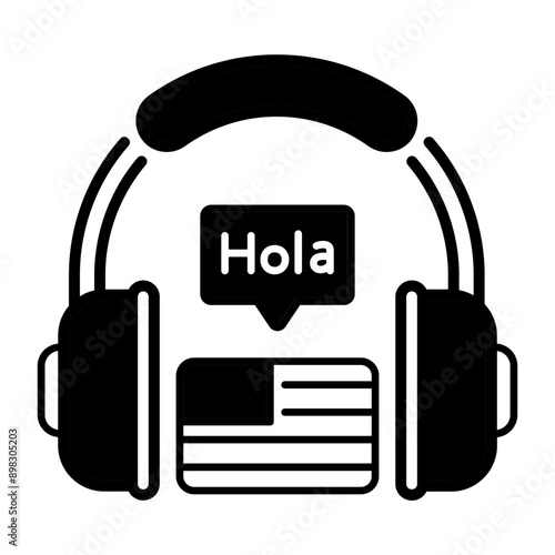 Translator Gadgets Converting Spanish to English concept, Smart Wireless Translation Headset vector icon, International Day Language symbol, Translation Services sign, Plurilingualism Multilingualism