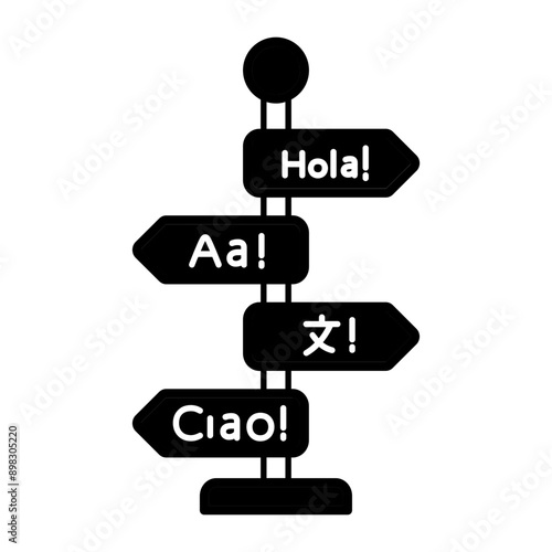 Different Language Signage with Pole concept, Hola ciao text vector icon design, International Day of Language symbol, Translation Services sign, Plurilingualism and Multilingualism stock illustration