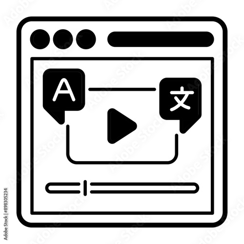 Browser Based Live Translator Webinar concept, Video Transcript vector design, International Day of Language symbol, Translation Services sign, Plurilingualism and Multilingualism stock illustration