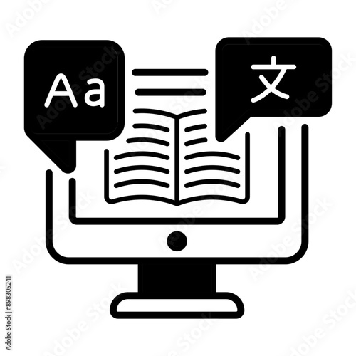 Software Translating the Online books concept, interpretation test vector icon design, International Day of Language symbol, Translation Services sign, Plurilingualism and Multilingualism illustration