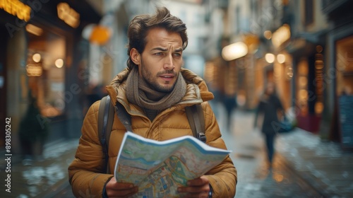 Man Holding Map on Street
