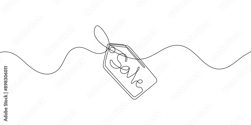 Obraz premium Sale badge continuous line drawing vector illustration. Discount sticker