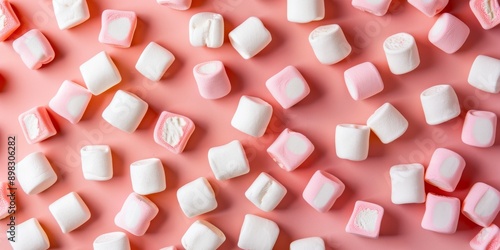 Scattered Pink and White Marshmallows on Pastel Surface