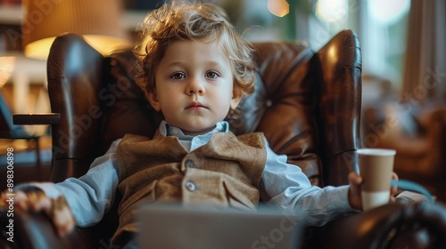 Little Boy Sitting in Chair With Laptop