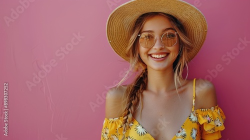 Woman in Straw Hat and Sunglasses