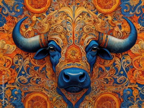 Lion tiger buffalo torras peacock face head pattern artistic wallpaper photo