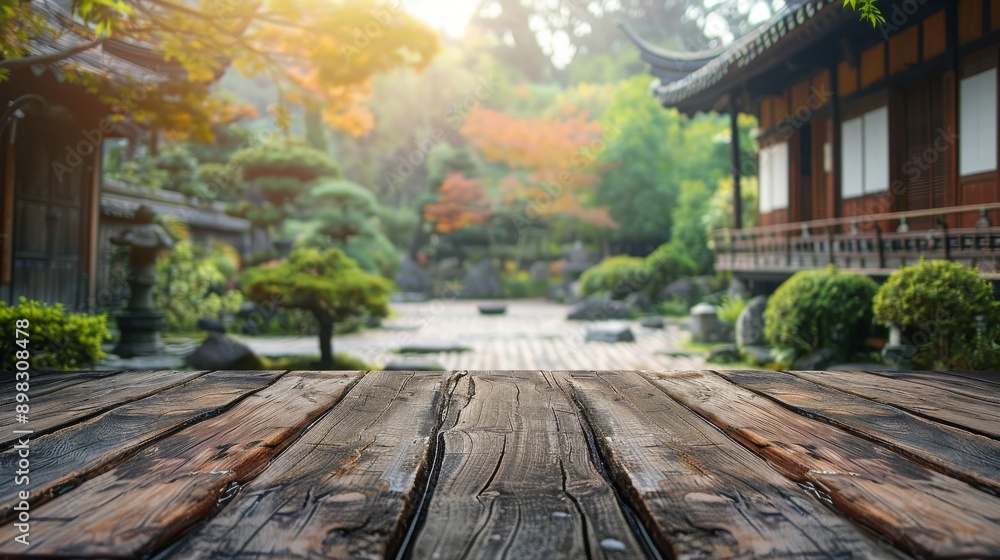 Obraz premium Wooden Table in Front of Building