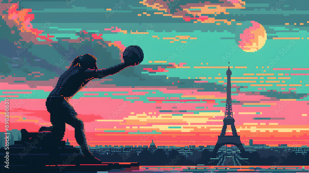 Pixel Art Discus Throw: Pixel art illustration of a discus thrower with ...