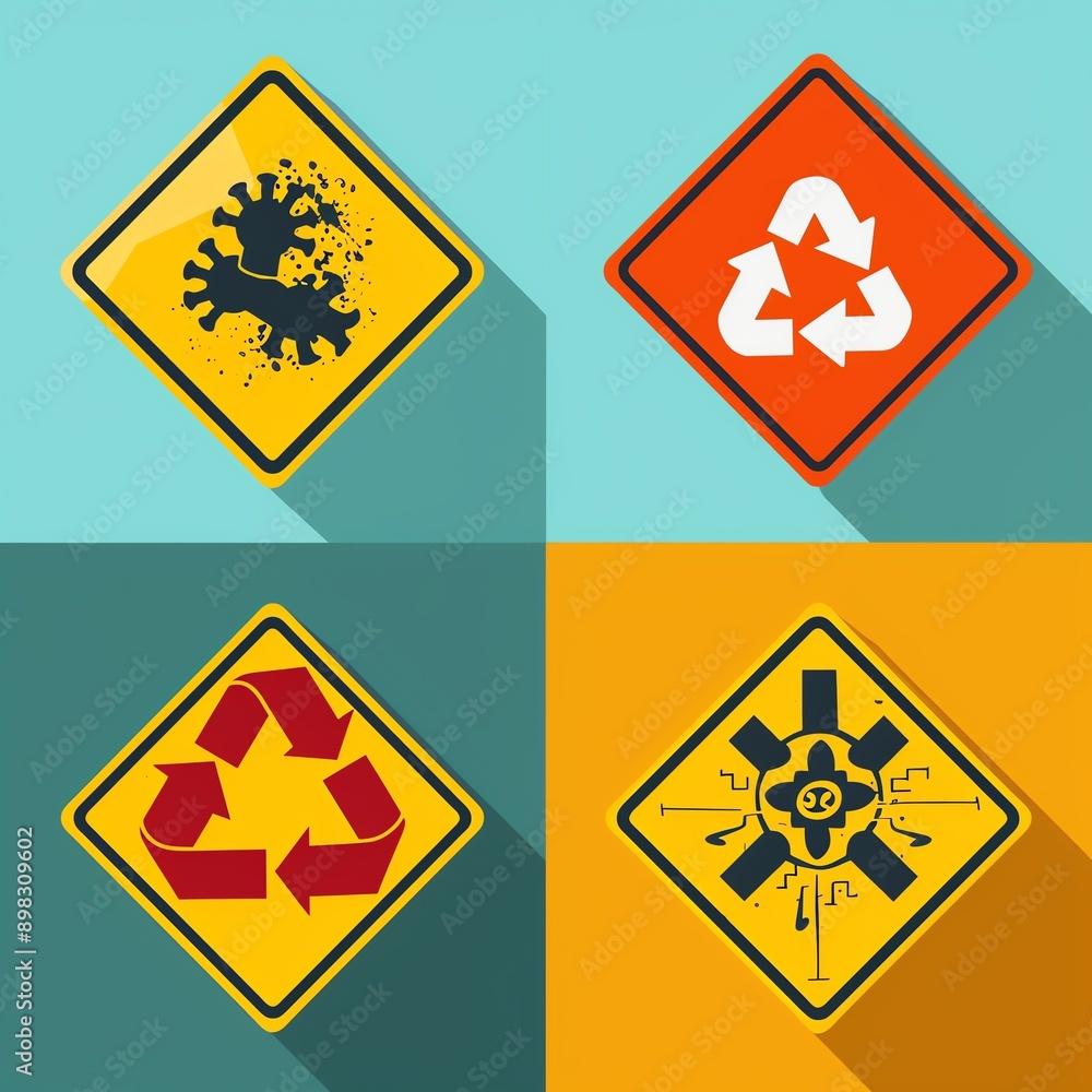 Safety sign, health and hazard warnings, flat design illustration Safety sign, health and hazard warnings, flat design illustration