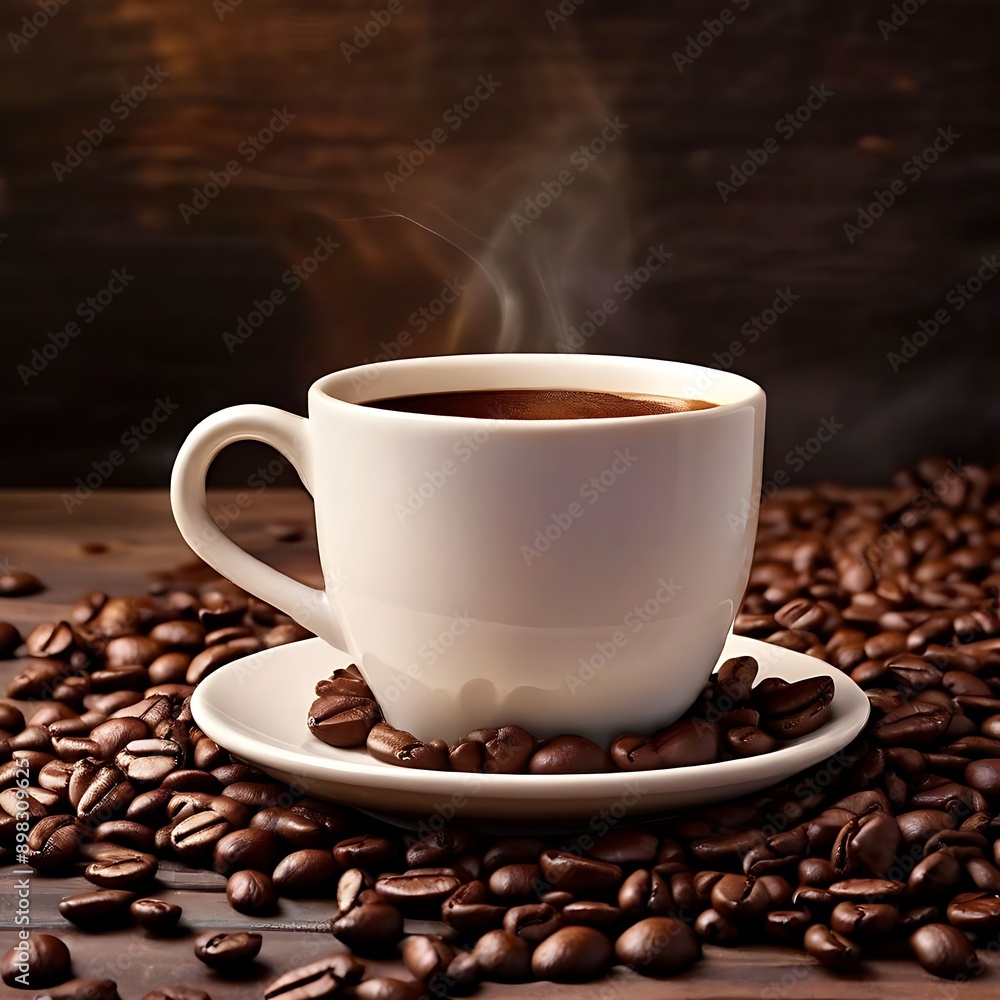 cup of coffee with beans, Generative AI cup of coffee with beans, Generative AI