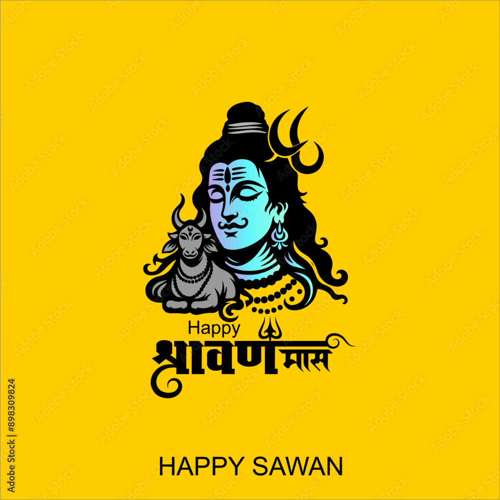 shubh sawan Shivratri creative poster Illustration Of Lord Shiva and nandi For hindi festival month sawan With with creative background