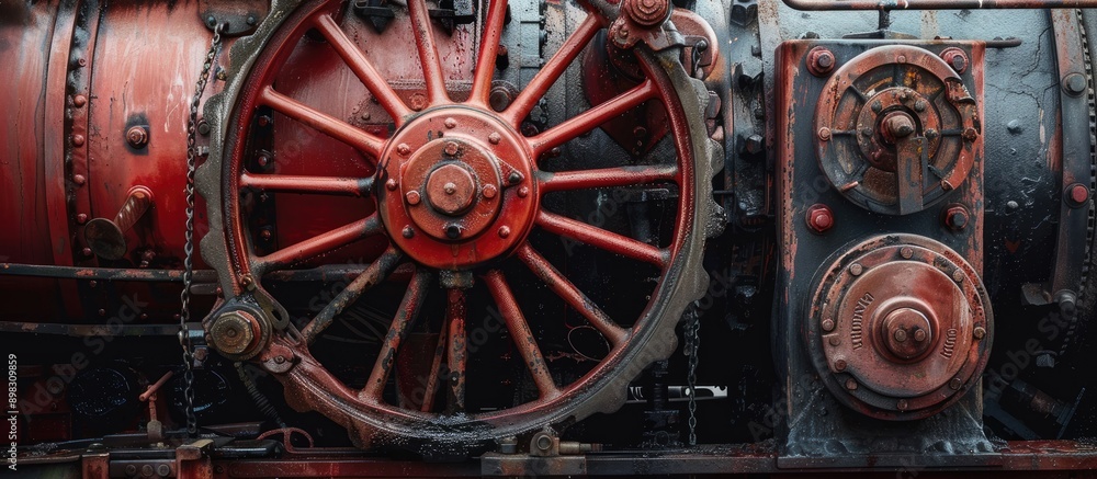Detailed closeup of an antique steam traction engine featuring prominent details ideal as a copy space image Detailed closeup of an antique steam traction engine featuring prominent details ideal as a copy space image