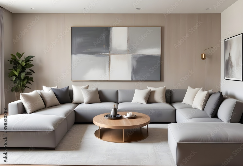 Mockup poster frame on the wall of the living room. Luxurious apartment background with contemporary design. Modern interior design. 3D render Mockup poster frame on the wall of the living room. Luxurious apartment background with contemporary design. Modern interior design. 3D render
