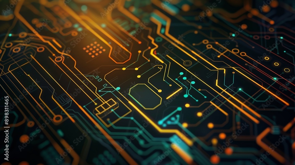 Futuristic circuit board glowing with data transferring Futuristic circuit board glowing with data transferring