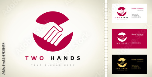 Two hands logo vector. Handshake, partnership, cooperation and friendship design