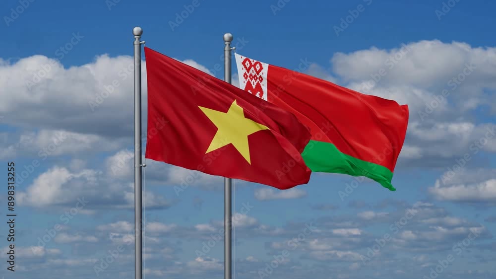 Belarus and Vietnam flags flying together, video concept of the relationship, two country cooperation concept Belarus and Vietnam flags flying together, video concept of the relationship, two country cooperation concept
