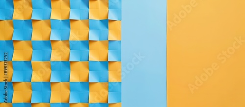 Checkered yellow and blue patterned backdrop with copy space image photo