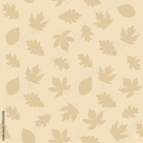 Simple vector pattern with different autumn leaves silhouettes in beige color
