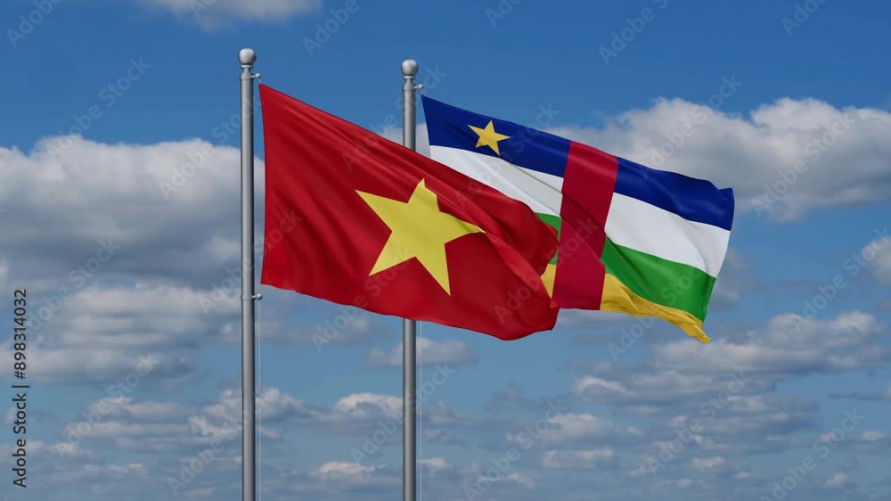 Central African Republic and Vietnam flags flying together, video concept of the relationship, two country relations concept Central African Republic and Vietnam flags flying together, video concept of the relationship, two country relations concept