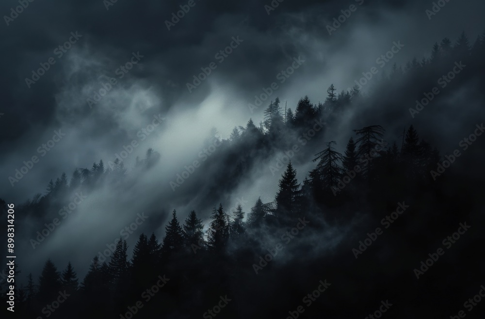 Obraz premium Misty Forest at Night