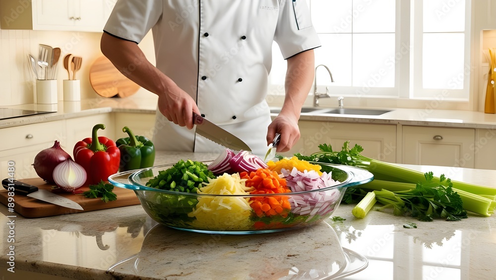 a chef cutting vegetables in a bowl.generative.ai 