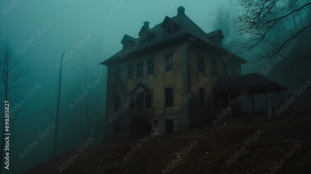 A mysterious abandoned house standing eerily in a foggy, dark forest setting, exuding an unsettling and haunting atmosphere, perfect for horror-themed art or storytelling. A mysterious abandoned house standing eerily in a foggy, dark forest setting, exuding an unsettling and haunting atmosphere, perfect for horror-themed art or storytelling.
