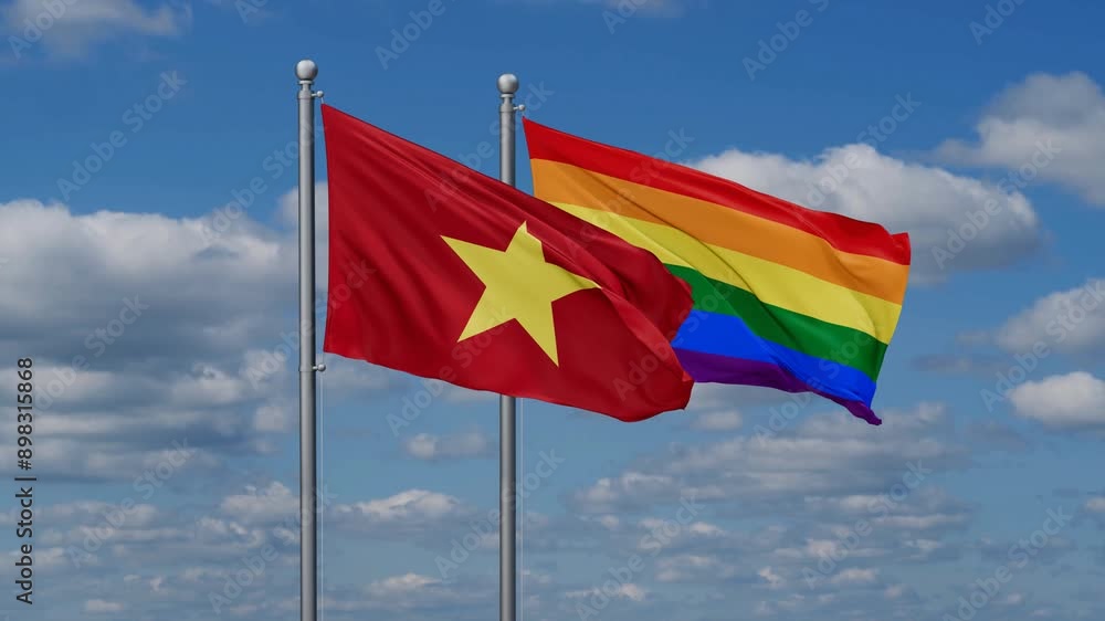 LGBT movement flag also Gay Pride and Vietnam two flags waving cycle looped video, tolerance conception in country LGBT movement flag also Gay Pride and Vietnam two flags waving cycle looped video, tolerance conception in country