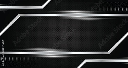 Abstract black geometric background with shiny metal lines, elegant and modern look.