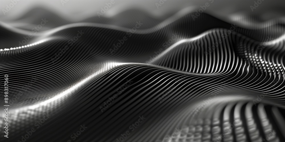 Abstract waves, black and white striped pattern with a sleek and modern design
Abstract waves, black and white striped pattern with a sleek and modern design