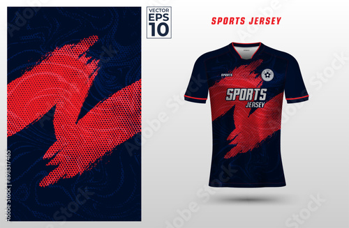 T-shirt sport jersey design template with abstract grunge halftone pattern background. Sport uniform in front view. Shirt mock up for sport club. Vector Illustration