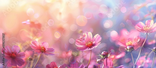 Blurry background of Cosmos flowers in a spring themed copy space image