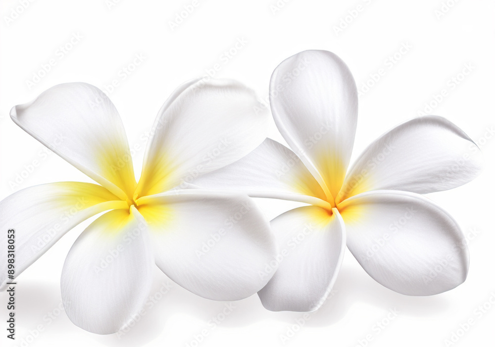 Fototapeta premium white plumeria groups and white Frangipani flowers isolated on white background. plumeria flower