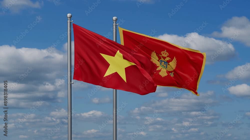 Montenegro and Vietnam flags flying together, video concept of the relationship, two country cooperation concept Montenegro and Vietnam flags flying together, video concept of the relationship, two country cooperation concept