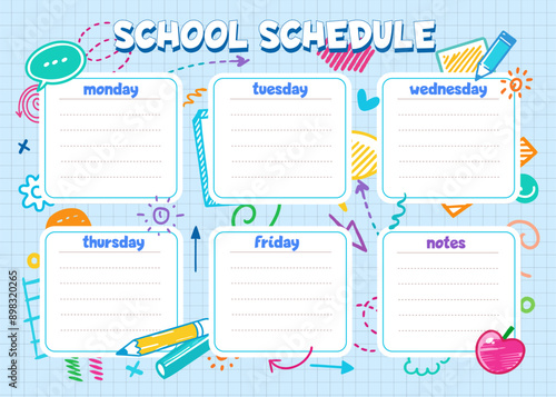 Back to school , school timetable blank, schedule, autumn, vector