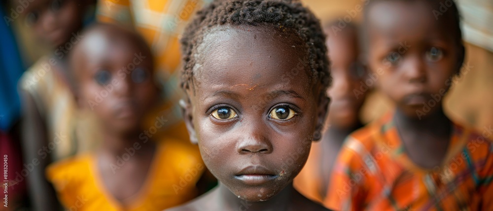 The depiction of diverse children with charming facial expressions captured in a simple setting demonstrates cultural richness and emotional depth through their unique outfits