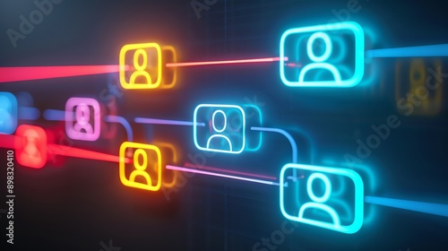 Glowing Referral Pipeline A neon pipeline graphic showing the stages of a referral in global marketing.