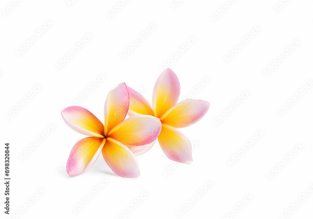 Fototapeta premium pink plumeria, pink colorful plumeria groups, Frangipani flower isolated on white background with clipping path.