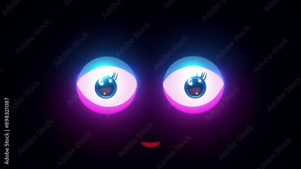 glowing neon eyes on black background. Concept: design of applications, games, animations and futurism and technology. glowing neon eyes on black background. Concept: design of applications, games, animations and futurism and technology.