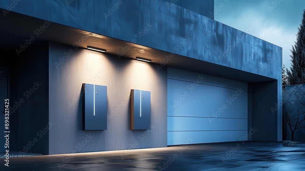 modern home energy storage system sleek battery packs mounted on garage ...