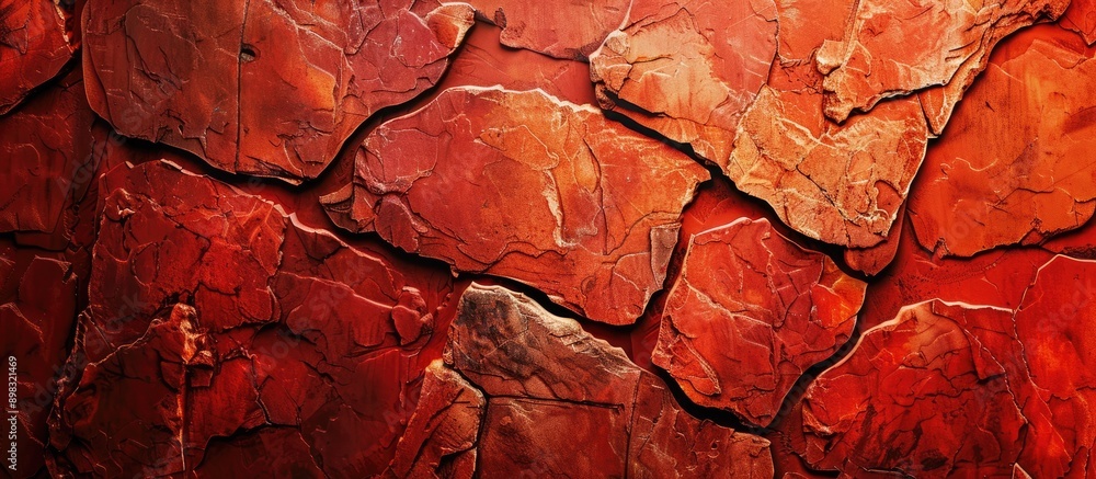 Fototapeta premium Close up view of a red stone wall with a textured surface perfect as a copy space image