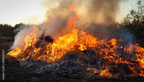 pile of burning rubbish