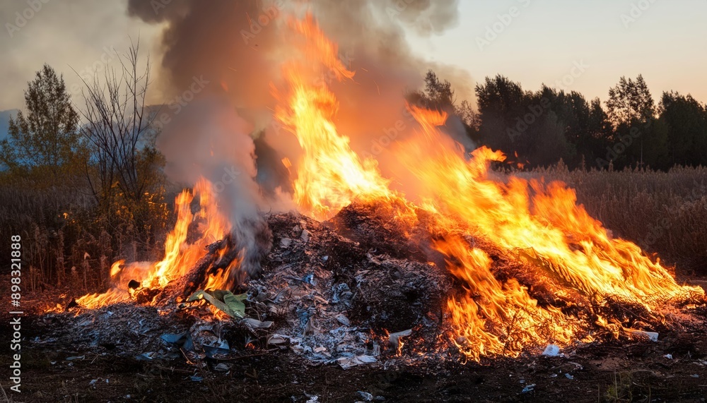 pile of burning rubbish