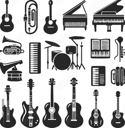 Creative Musical instruments  Silhouette Vector Illustration Set