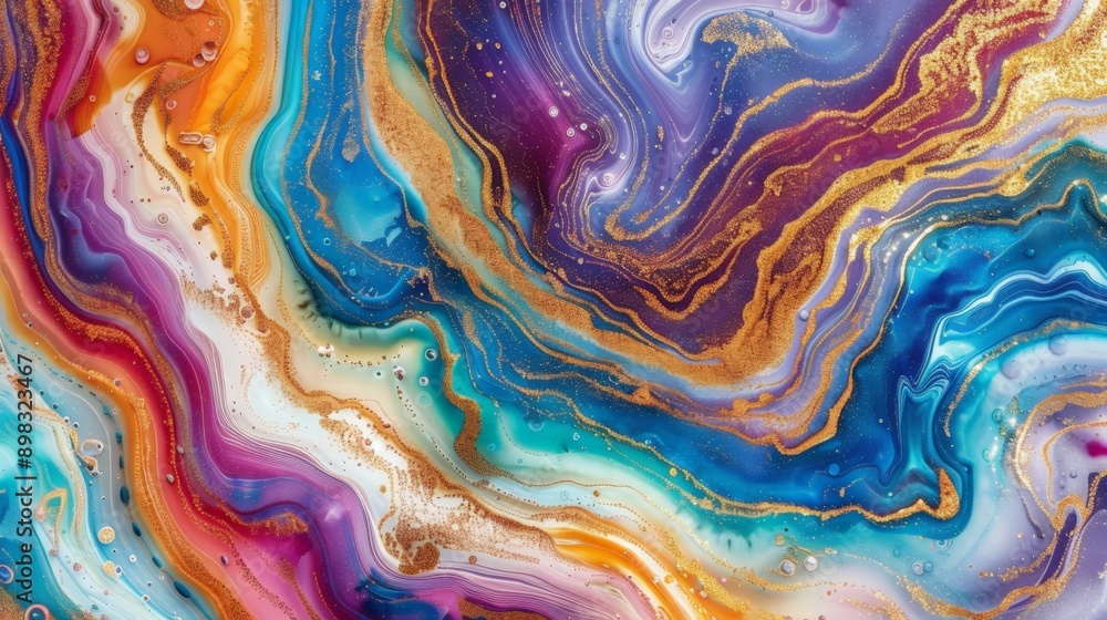 Colorful abstract background with golden liquid waves and glittering particles Colorful abstract background with golden liquid waves and glittering particles