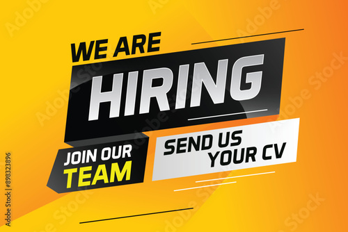 Hiring recruitment design for banner poster. We are hiring lettering with geometric shapes lines. Vector illustration typographic. Open vacancy design template

