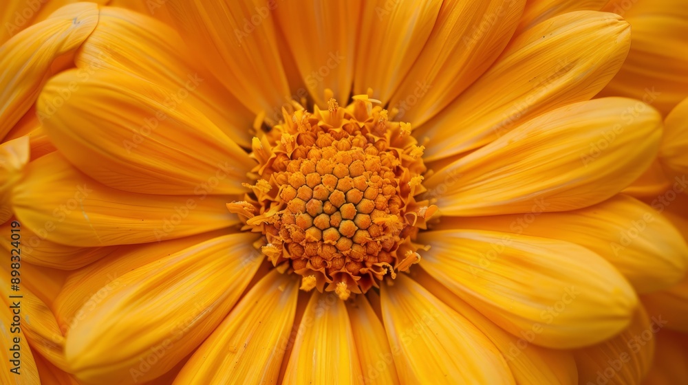 A detailed view of a yellow flower with numerous petals concentrated at its core A detailed view of a yellow flower with numerous petals concentrated at its core