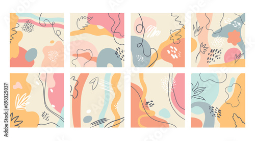 Contemporary art print. Vector hand drawn artwork. Trendy 50s, 60s retro, vintage. Matisse style. Hugge home, house decor. Set collection. Minimalism